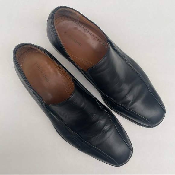 Magnanni black leather and deerskin loafers slip on shoes 10.5 M